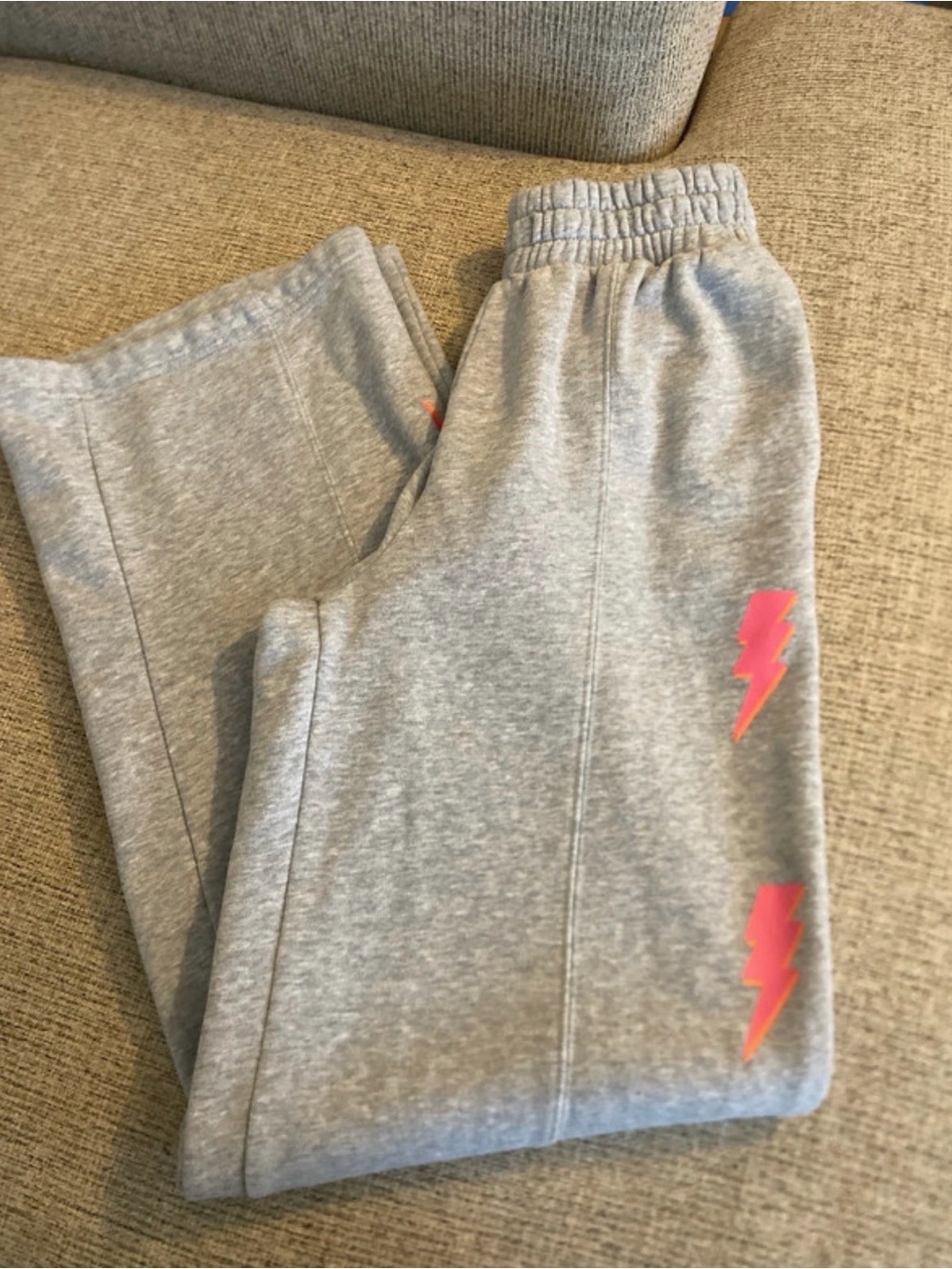 PacSun Grey Sweatpants with Pink Lightning Bolts